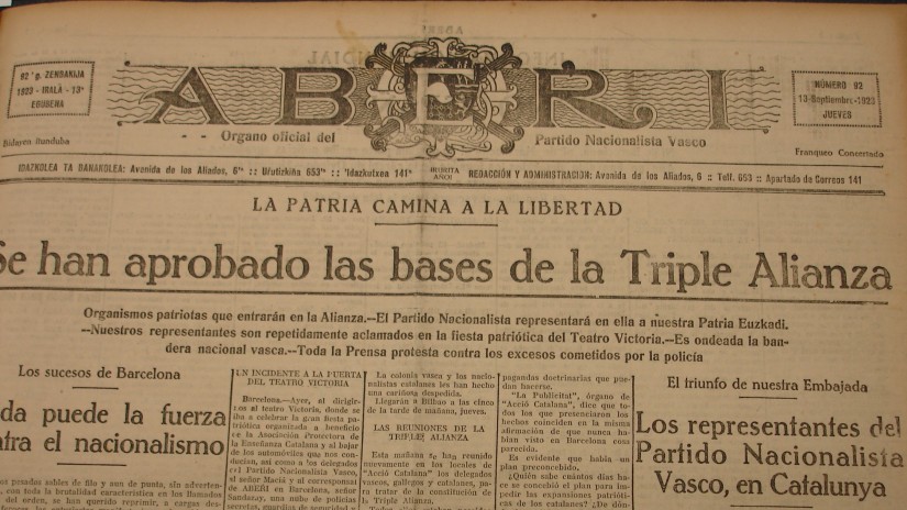 La Triple Alianza, pacto de amistad y colaboración entre Euskadi, Catalunya y Galiza, cumple hoy cien años